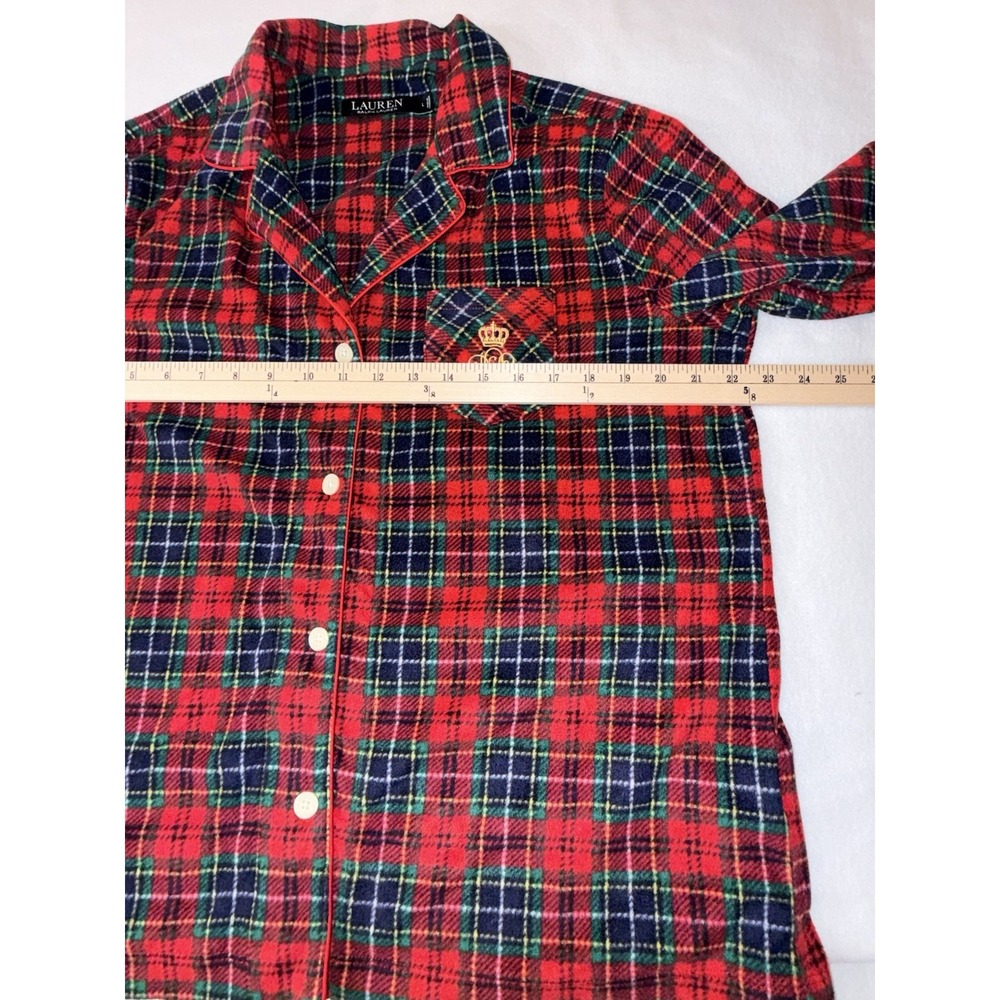 Lauren by Ralph Lauren Women's Red 2-PC Plaid Flannel Pajama Set Size L Crest - Picture 5 of 14